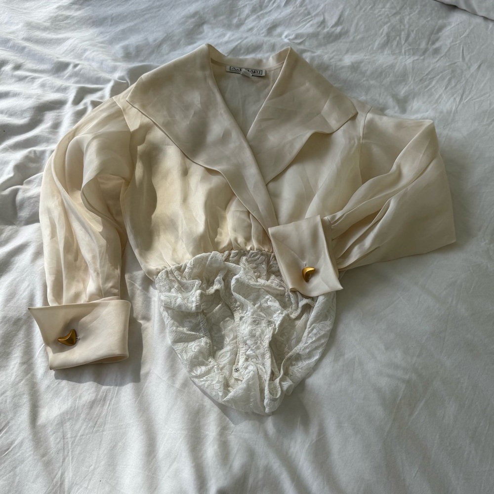 A.J. Bari Ivory Satin Blouse